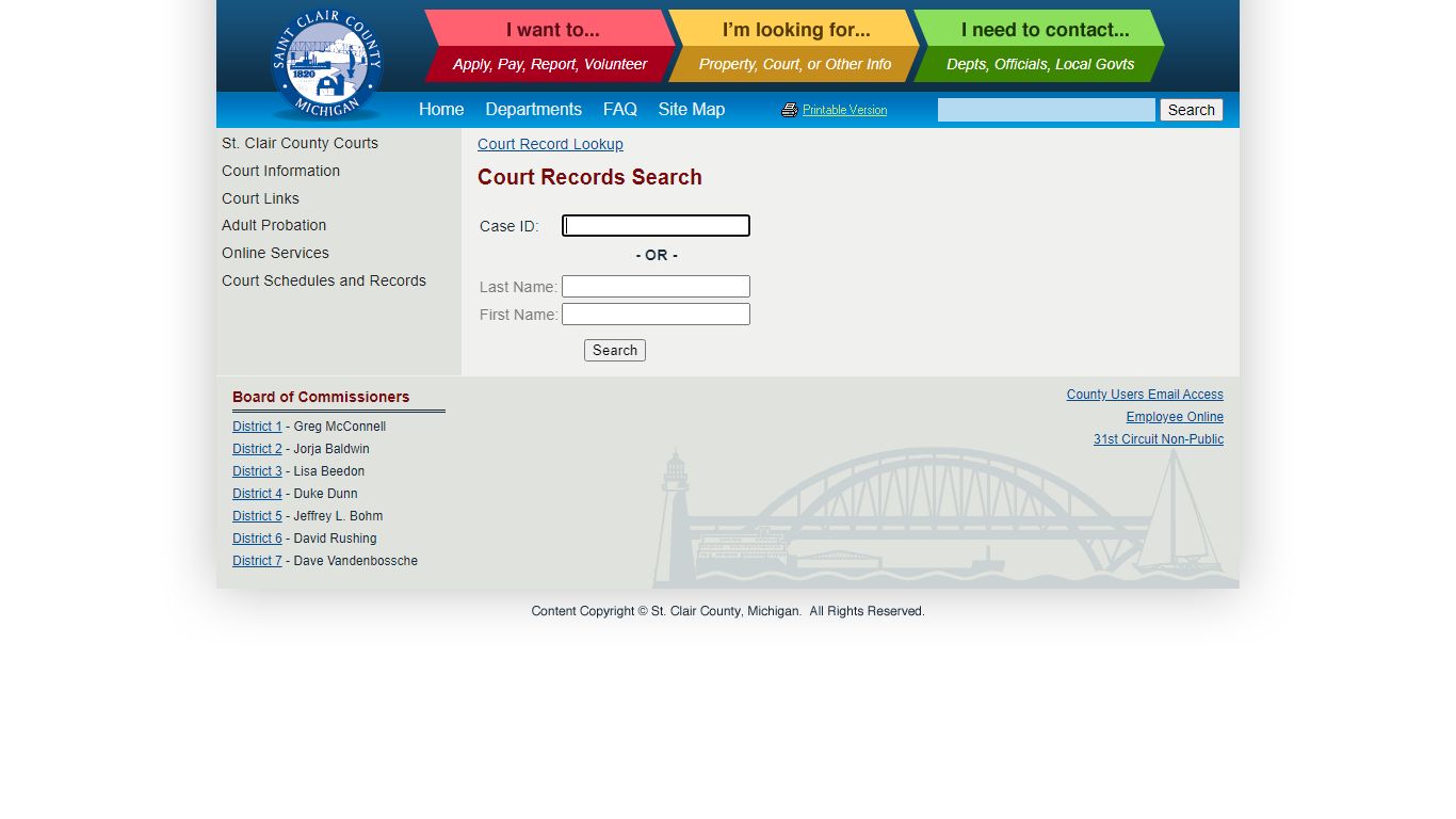 Court Records Search - St. Clair County, Michigan